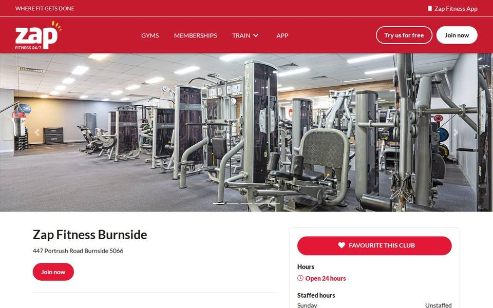 Zap Fitness Burnside website