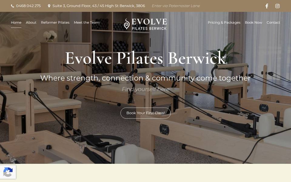 Evolve Pilates Berwick website