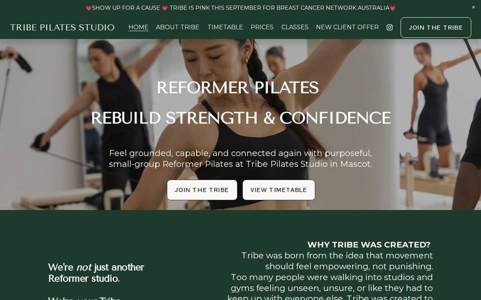 Tribe Pilates Studio website