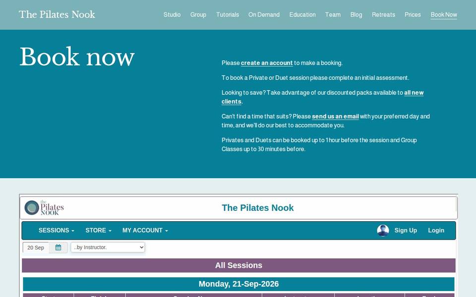 The Pilates Nook website