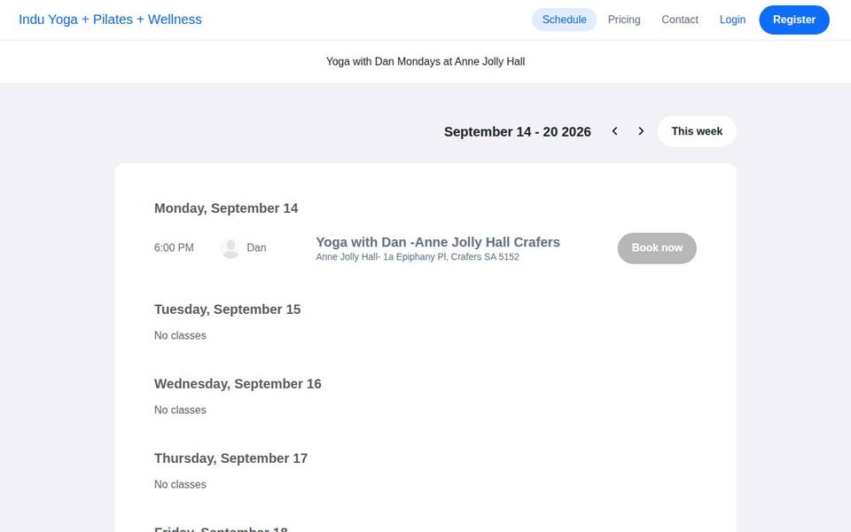 Indu Yoga Pilates Wellness website