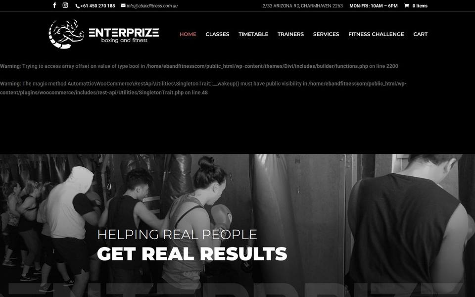 Enterprize Boxing & Fitness website