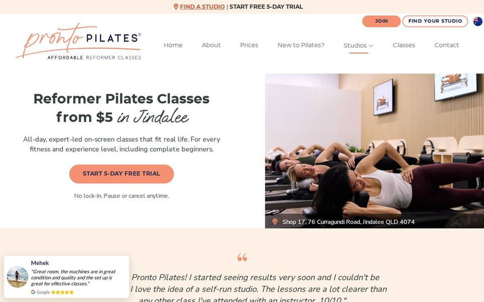 Pronto Pilates Jindalee website
