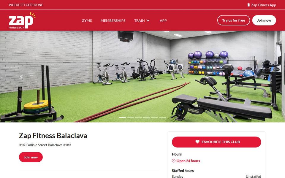 Zap Fitness Balaclava website