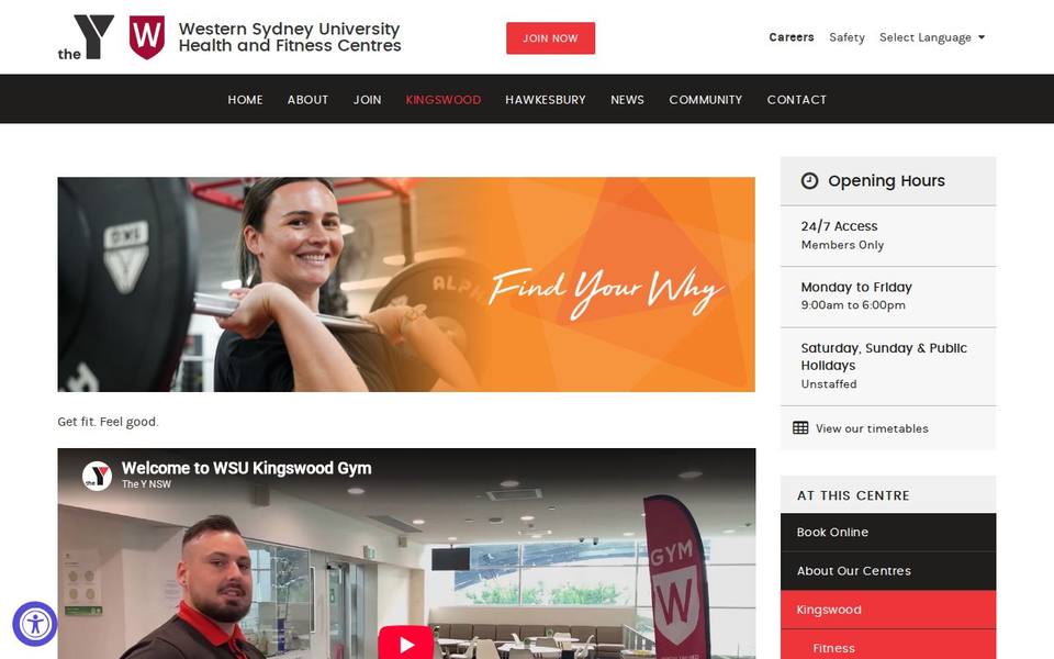 The Y WSU Kingswood Health & Fitness Centre website