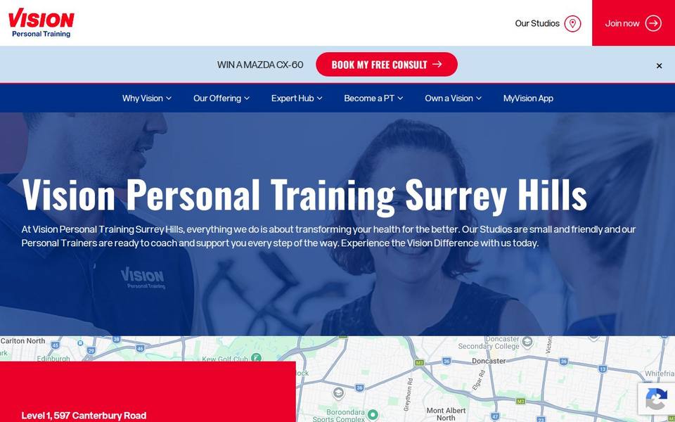 Vision Personal Training Surrey Hills website