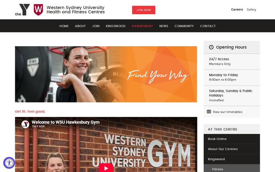 The Y WSU Hawkesbury Health & Fitness Centre website