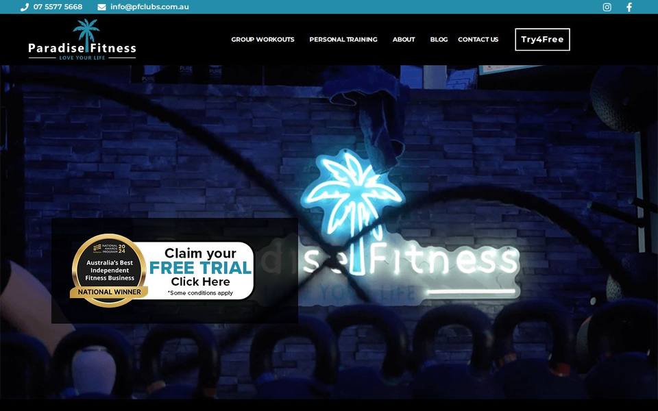 Paradise Fitness Clubs website