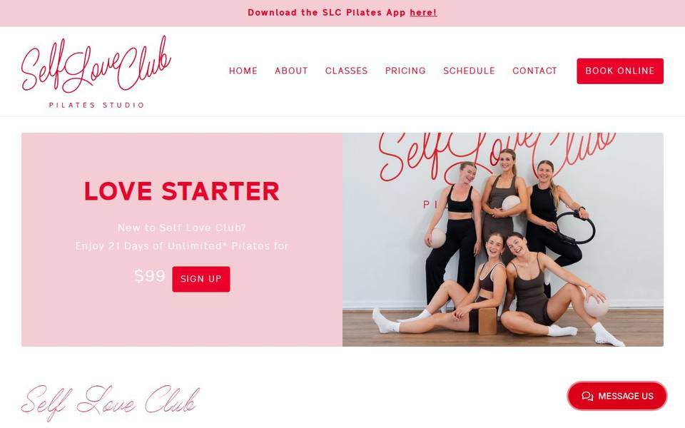 Self Love Club Pilates Studio website