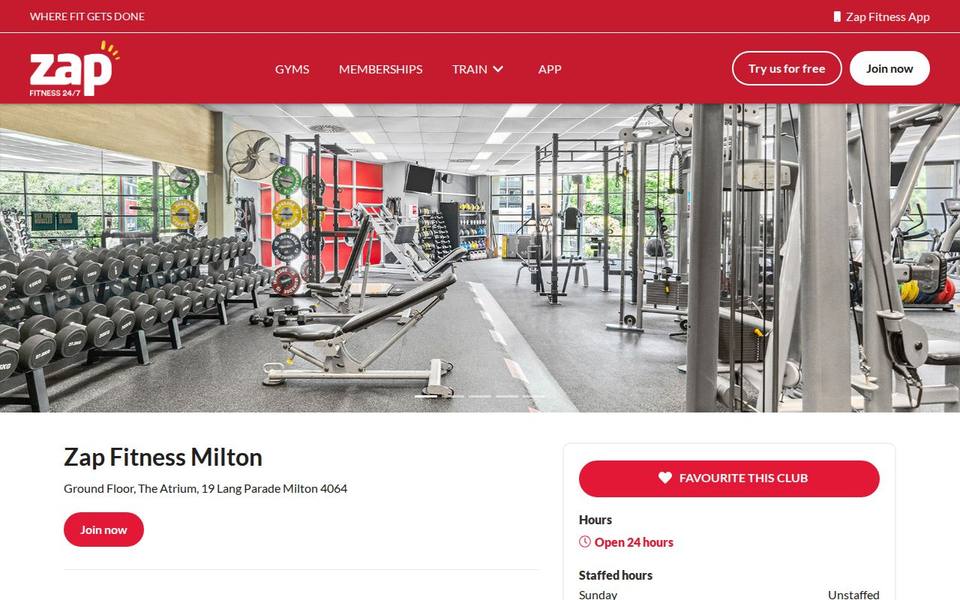Zap Fitness Milton website