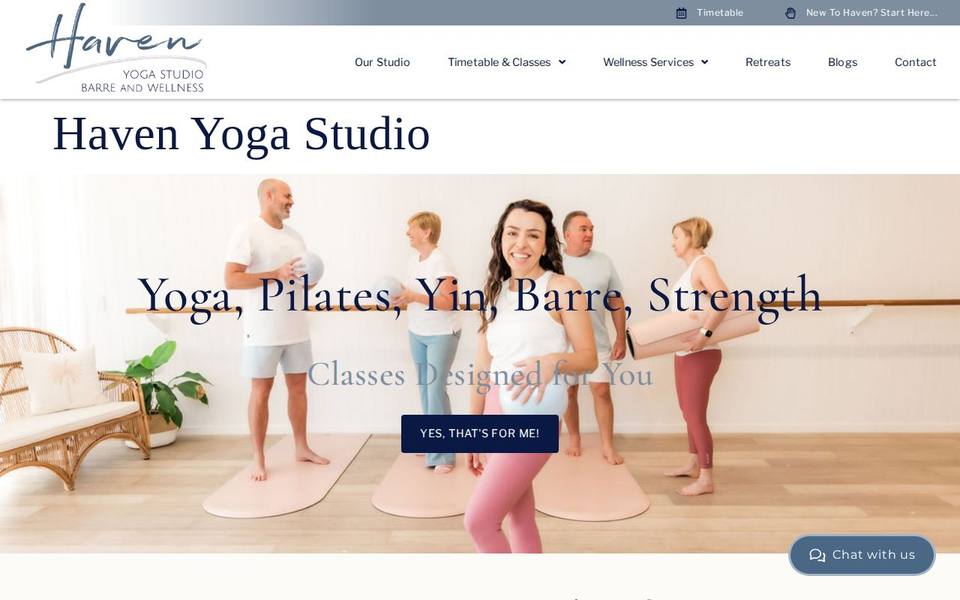 Haven Yoga Studio website