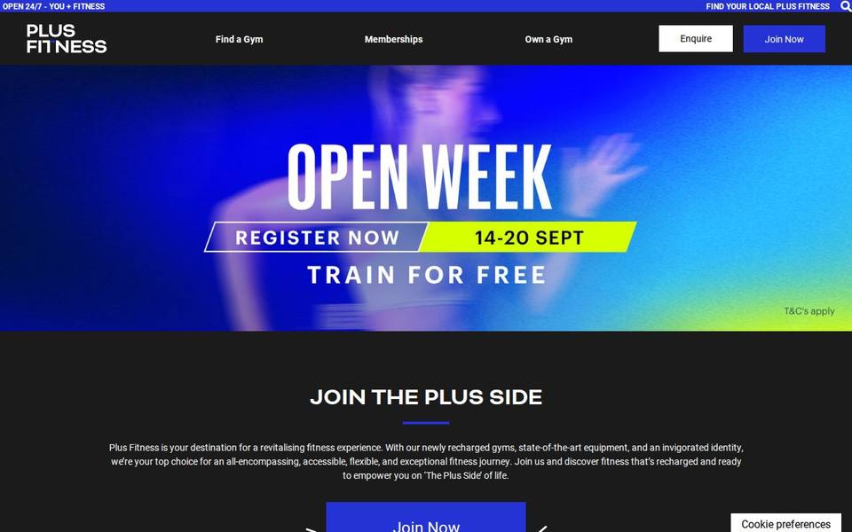 Plus Fitness 24/7 Douglas website
