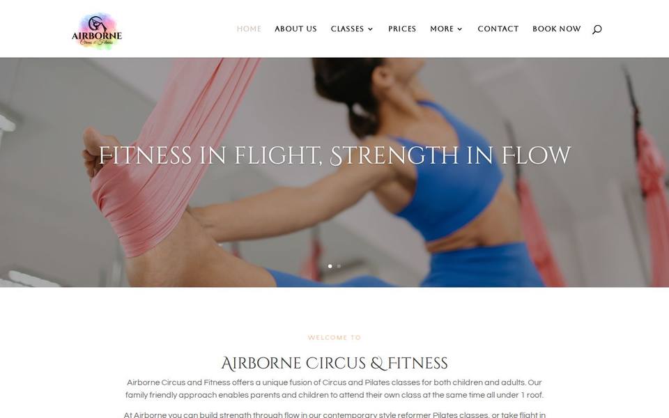 Airborne Circus and Fitness website