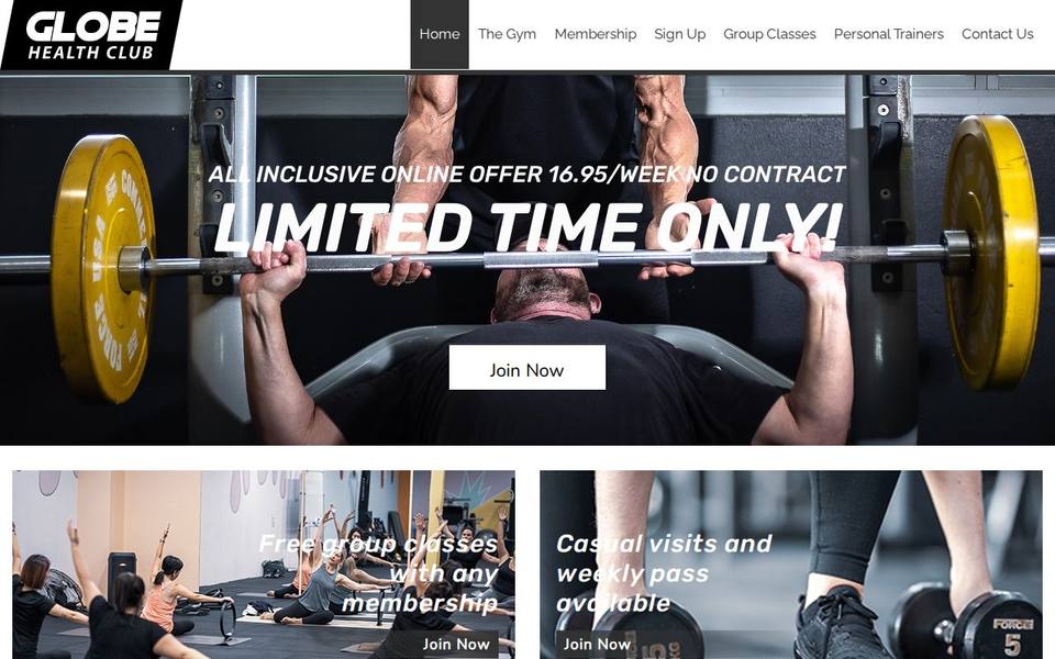 Globe Health Club website