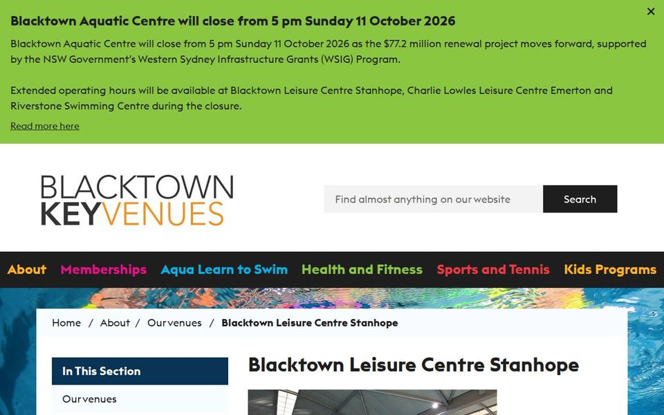 Stanhope Aquatic Centre website