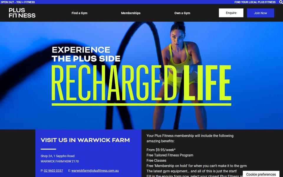 Plus Fitness Warwick Farm website