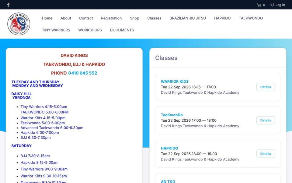 David Kings Taekwondo and Hapkido Academy website