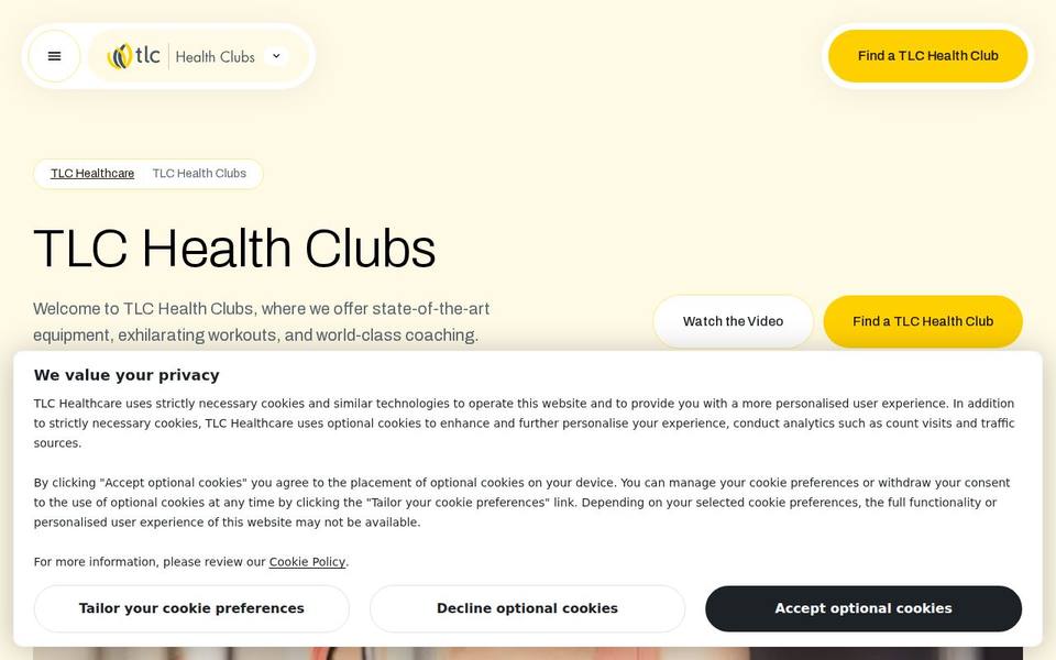 TLC Health Clubs website