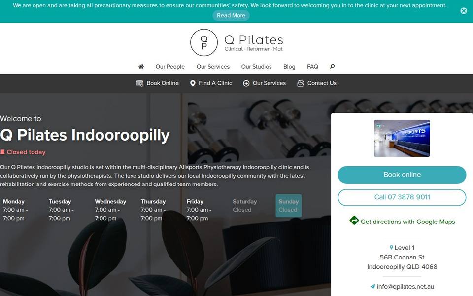 Q Pilates Indooroopilly website