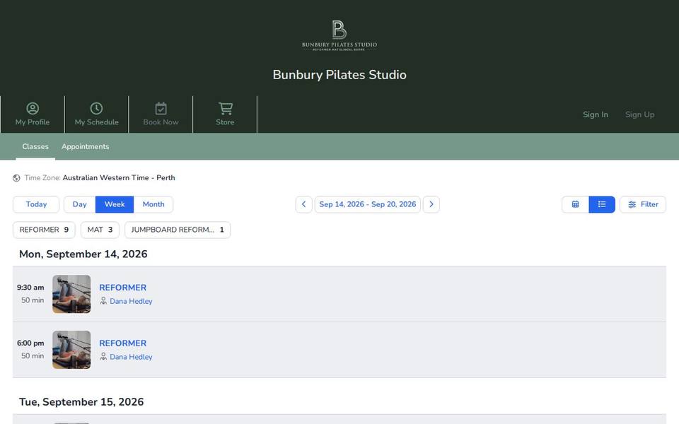 Bunbury Pilates Studio website