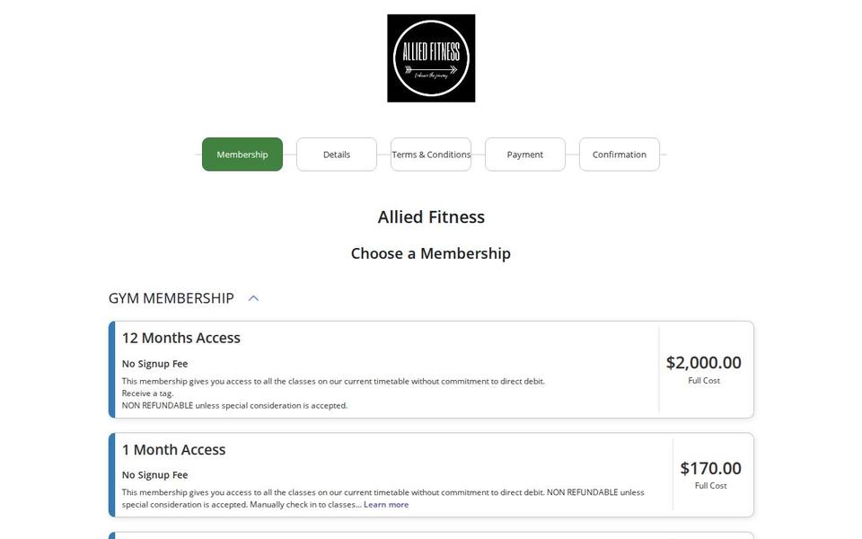 Allied Fitness Studio website