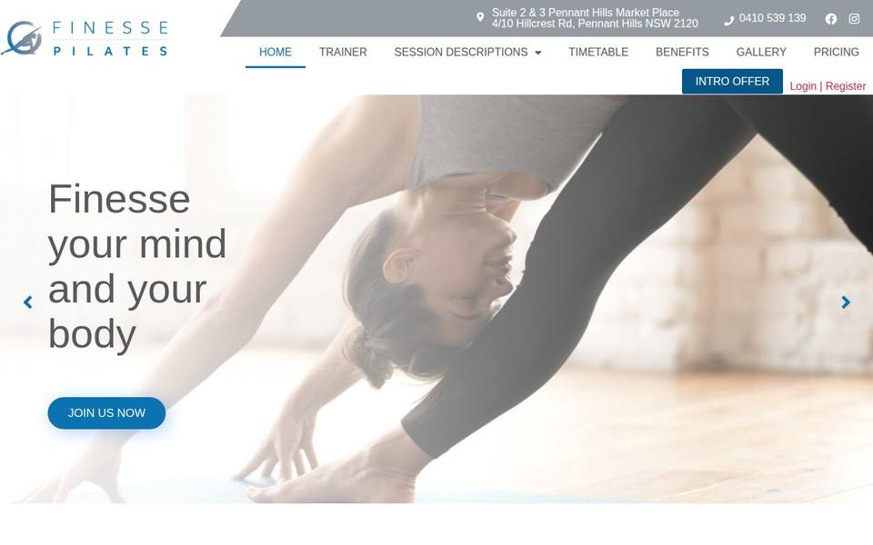 Finesse Pilates website