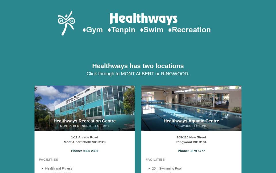 Healthways Recreation Centre website
