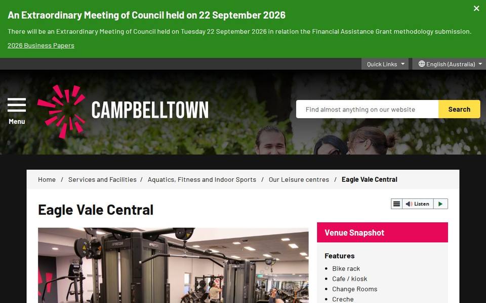 Eagle Vale Leisure Centre website