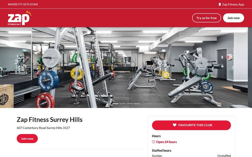 Zap Fitness Surrey Hills website