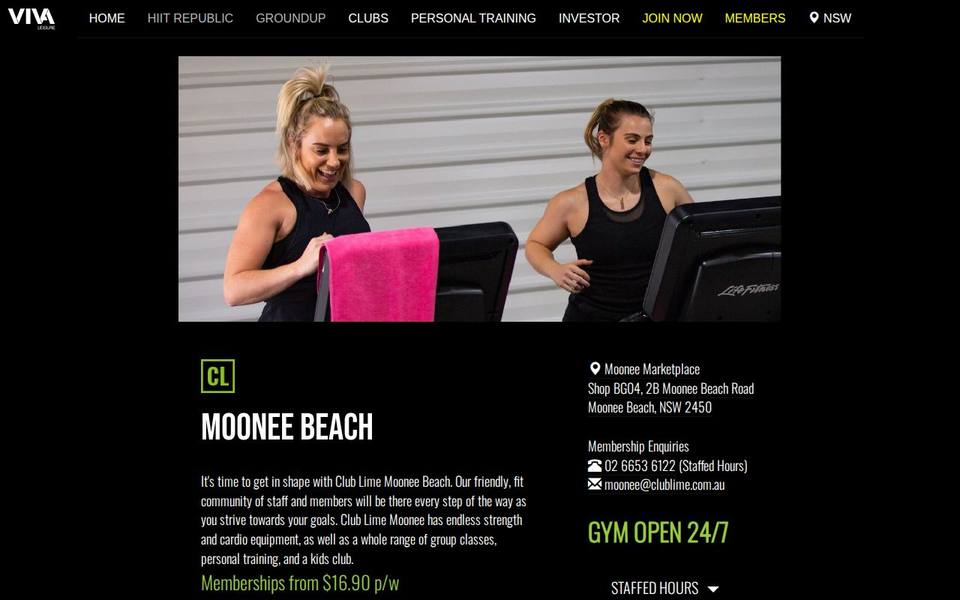 Club Lime Moonee Beach website
