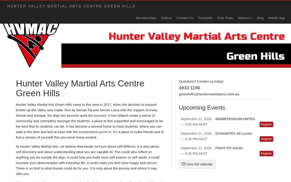 Hunter Valley Martial Arts Centre website