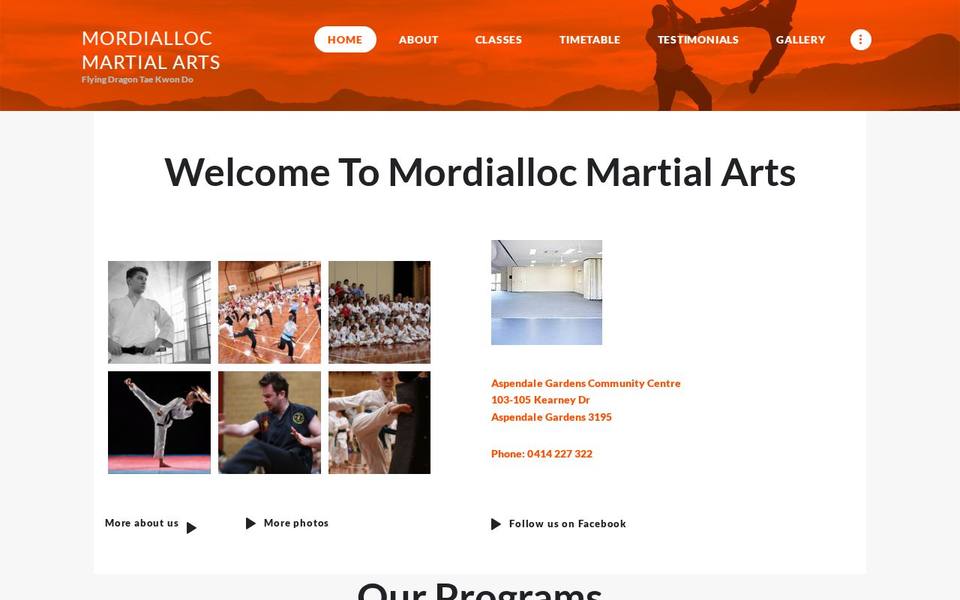 Mordialloc Martial Arts website