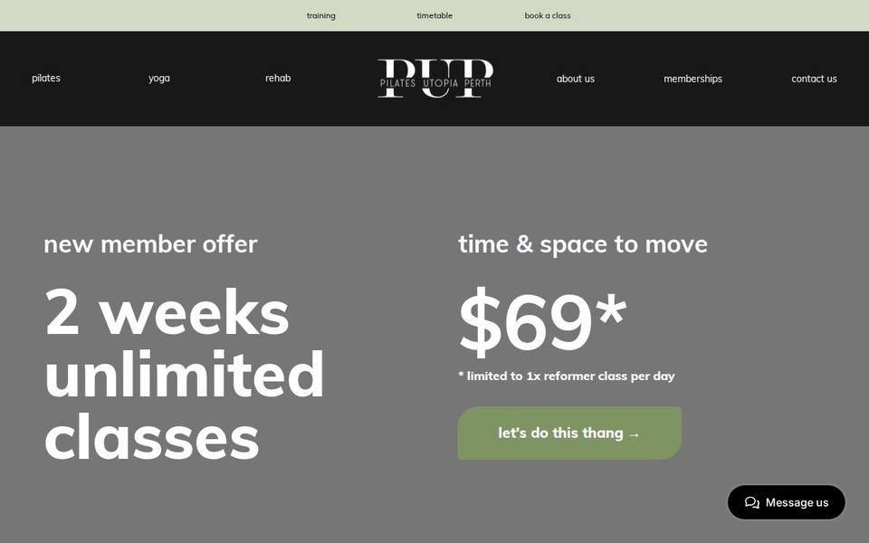 Pilates Utopia Perth website