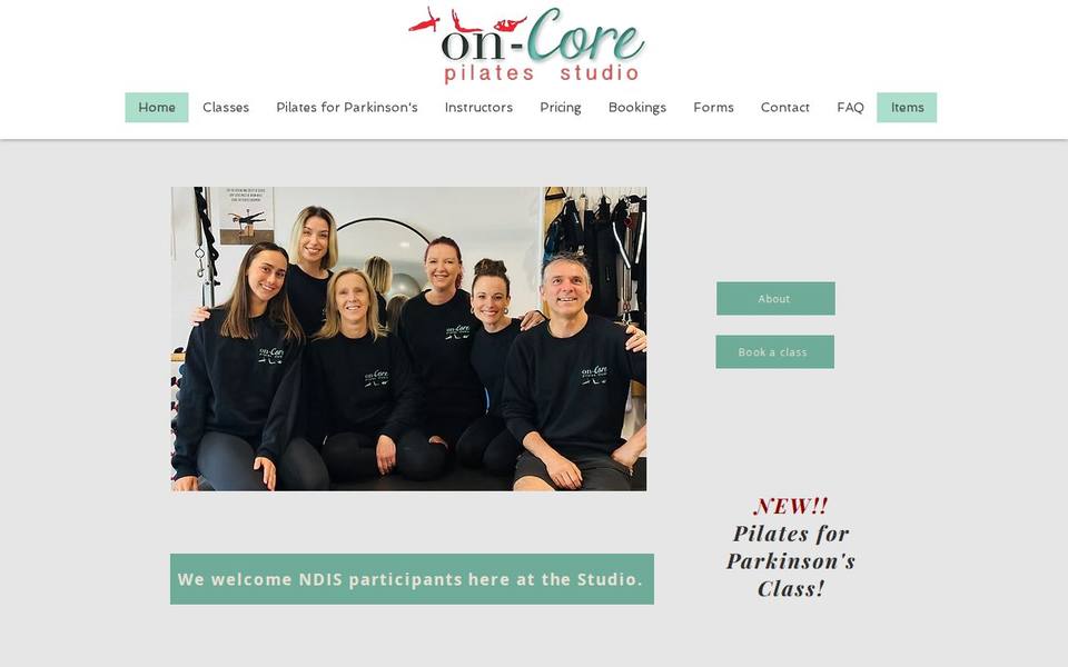 on-Core Pilates Studio website