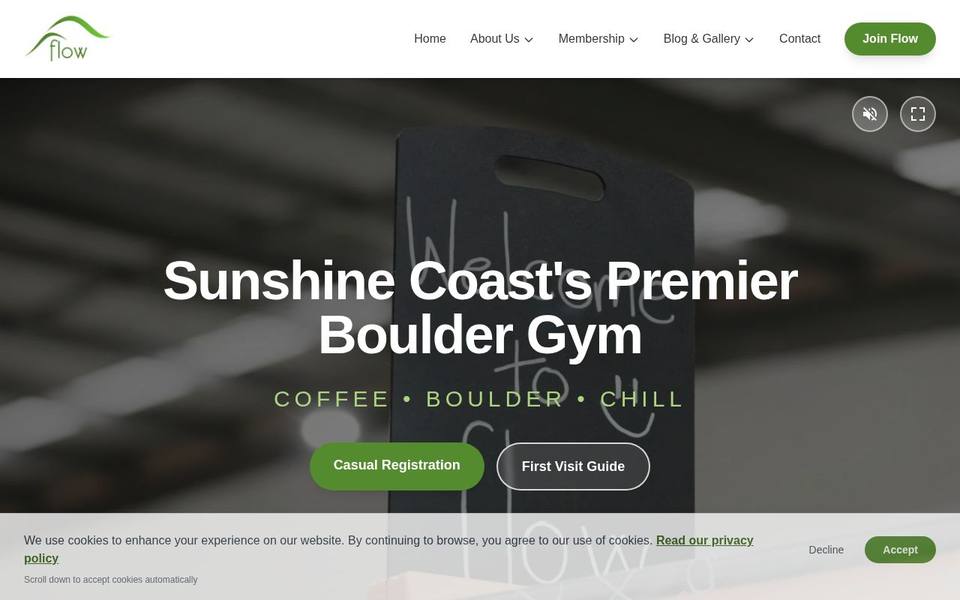 Flow Bouldering Gym website