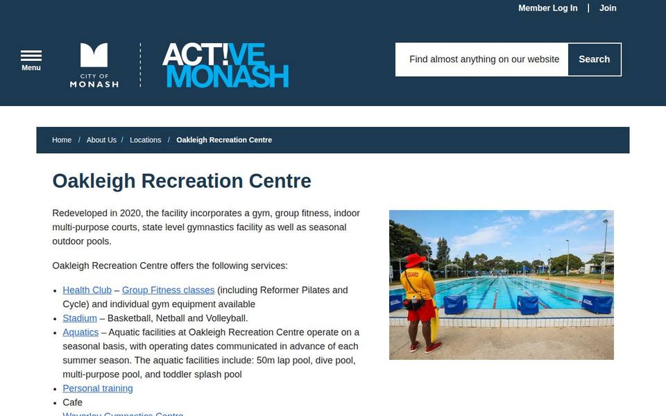 Oakleigh Recreation Centre website