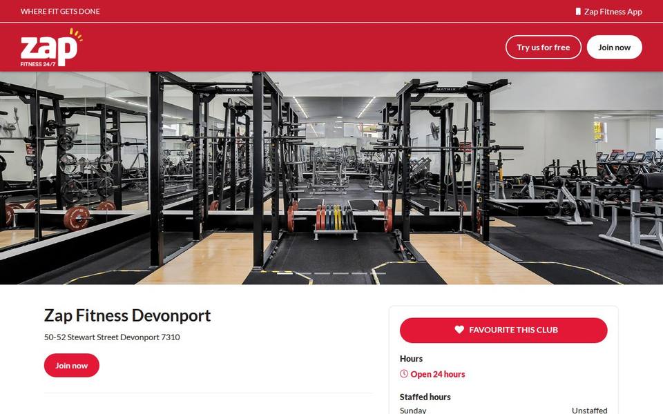 Zap Fitness Devonport website