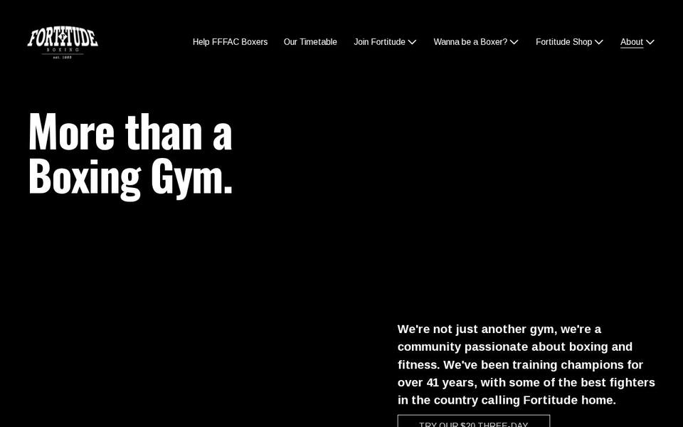 Fortitude Boxing Gym website