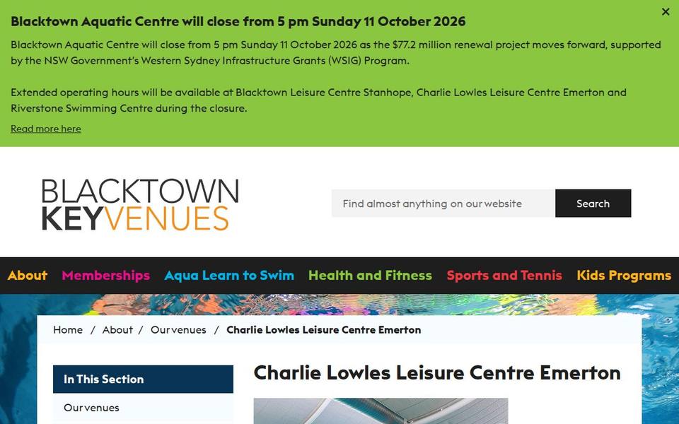 Emerton Leisure Centre website
