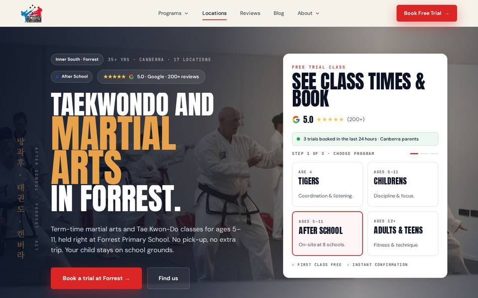 Action Taekwondo Latham Forrest website