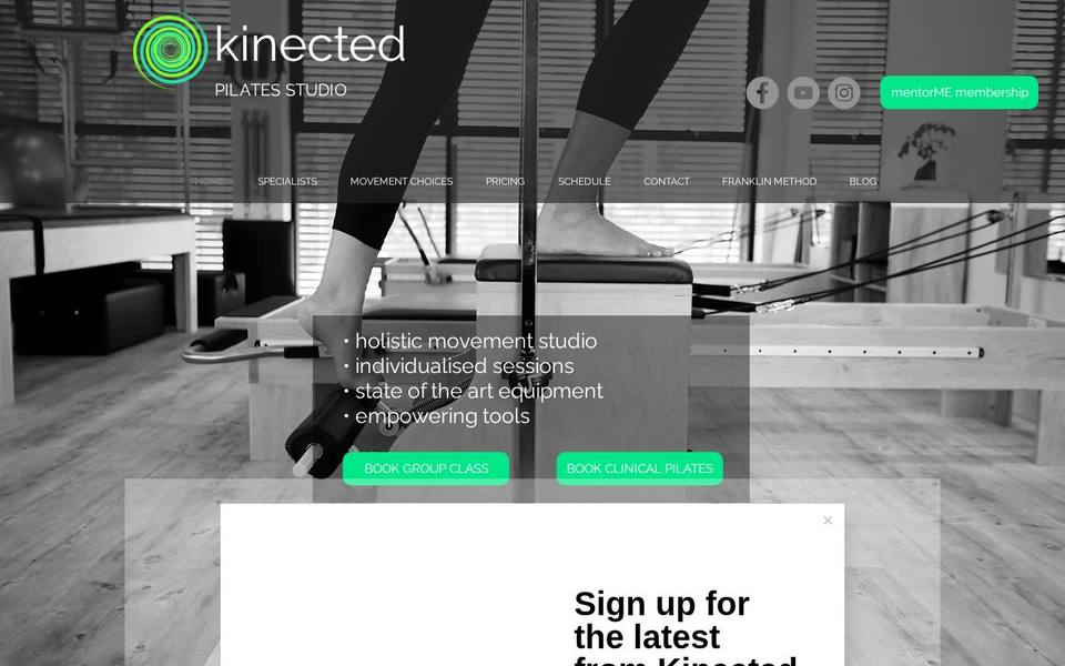 Kinected Pilates Studio website