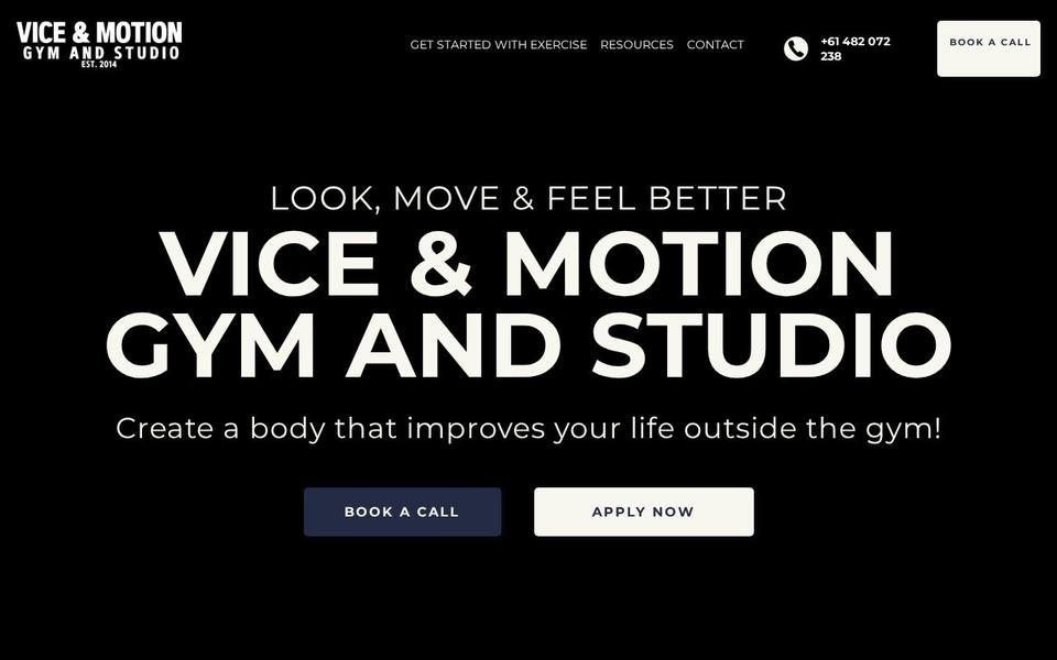 Vice Fitness Gym website