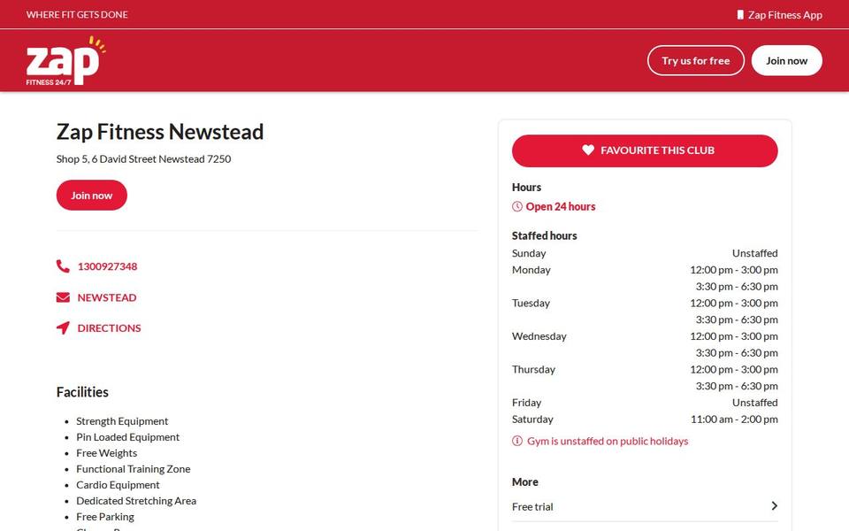 Zap Fitness Newstead website