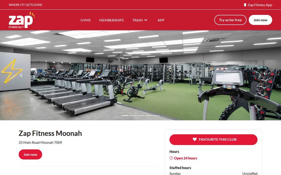 Zap Fitness Moonah website