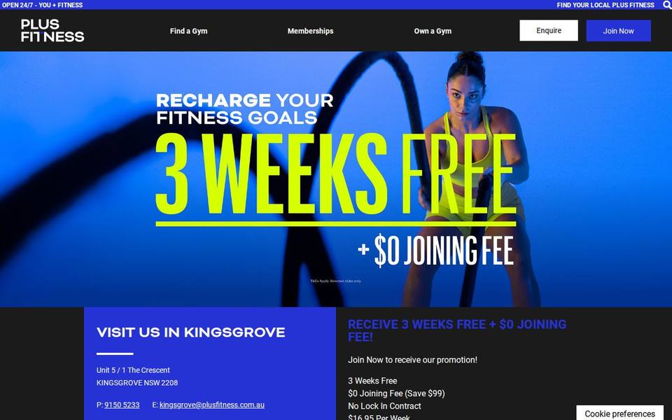 Plus Fitness Kingsgrove website