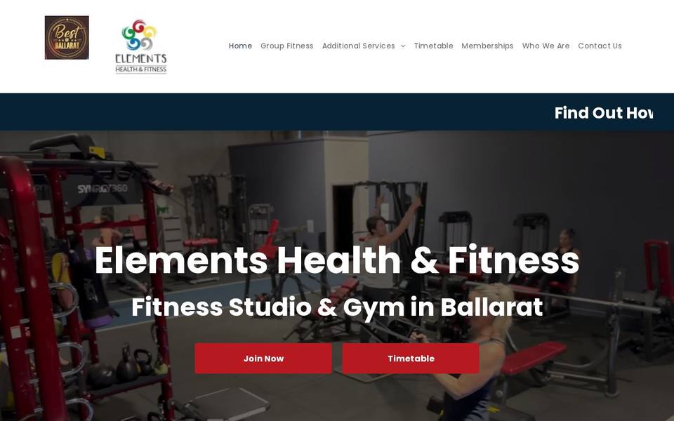 Elements Health and Fitness website