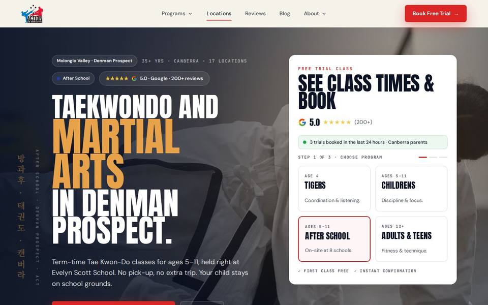 Action Taekwondo Latham Denman Prospect website