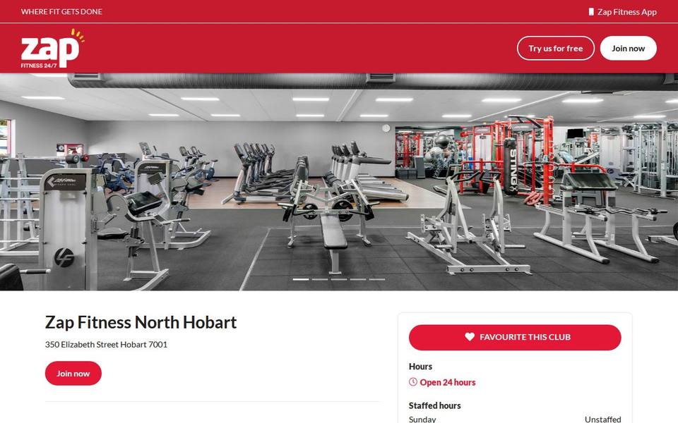 Zap Fitness North Hobart website
