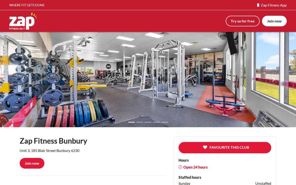 Zap Fitness Bunbury website