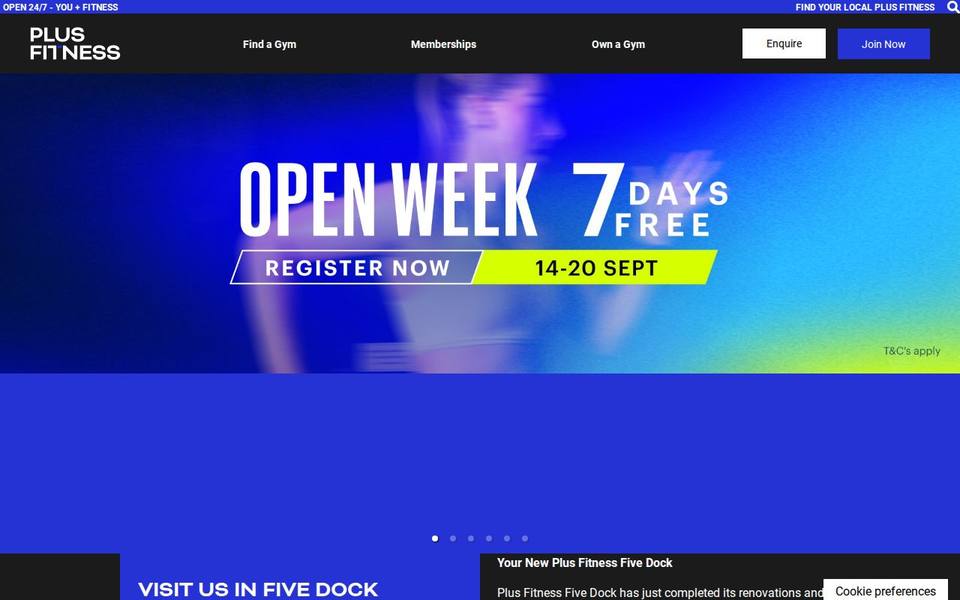 Plus Fitness Five Dock website